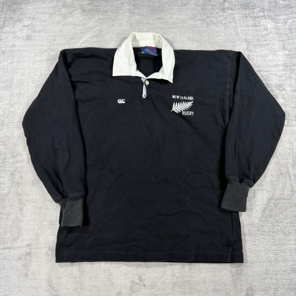 Canterbury Rugby Jersey Mens XL Black New Zealand All Blacks Silver Fern Shirt